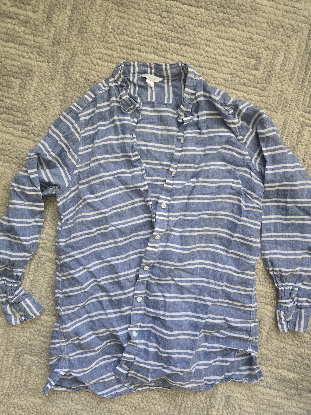 Garnet Hill Blue & White Striped Linen Button-Down Shirt
